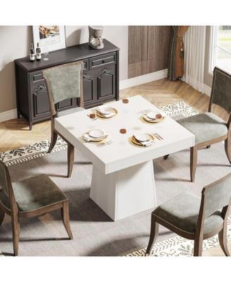 Square Dining Table for 4, 31.5-Inch Small Kitchen Table with Sturdy Pedestal Base, Farmhouse Dinner Table