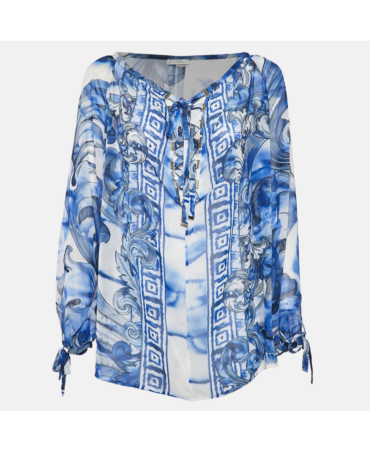 Pre-Owned Versace Women's Collection Printed Chiffon Lace-Up Top