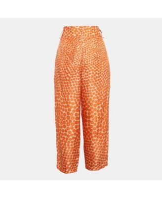 Women's Orange Ditsy Floral Print Silk Trousers