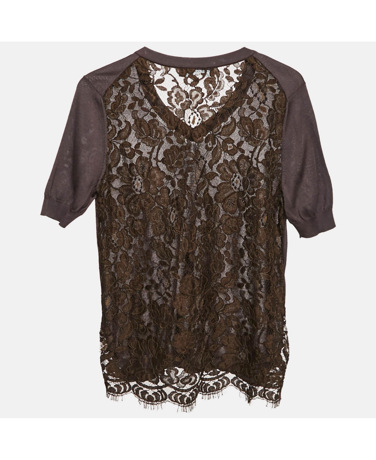Pre-Owned Dolce & Gabbana Women's Brown Jersey And Lace V-Neck Top