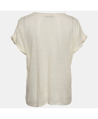 Women's Cream Linen Knit Short Sleeve Top