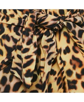 Women's Brown Leopard Print Silk Tie-Up Trousers