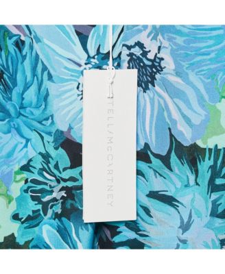 Women's Blue Floral Print Silk Tie-Up Trousers