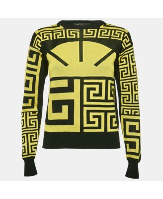 Women's Black/yellow Greca Pattern Jersey Crewneck Sweatshirt