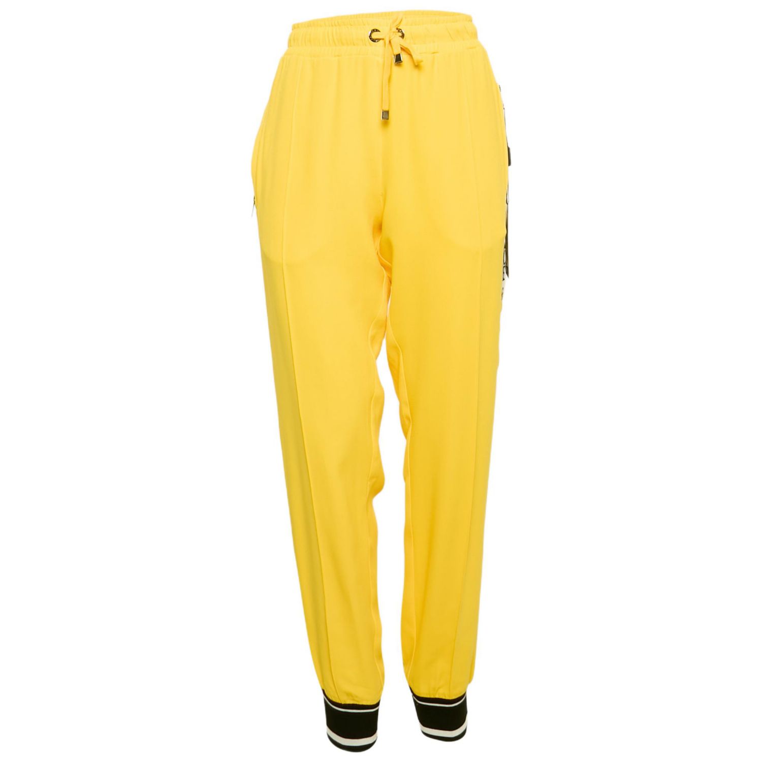 Women's Yellow Crepe Logo Tape Trimmed Trackpants