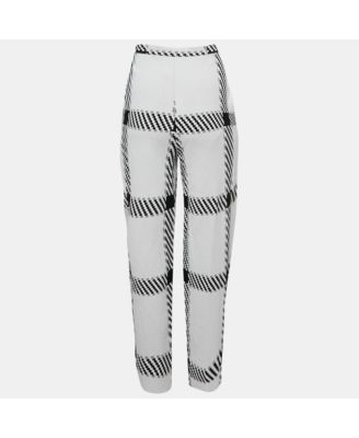 Women's White Plaid Knit Trousers