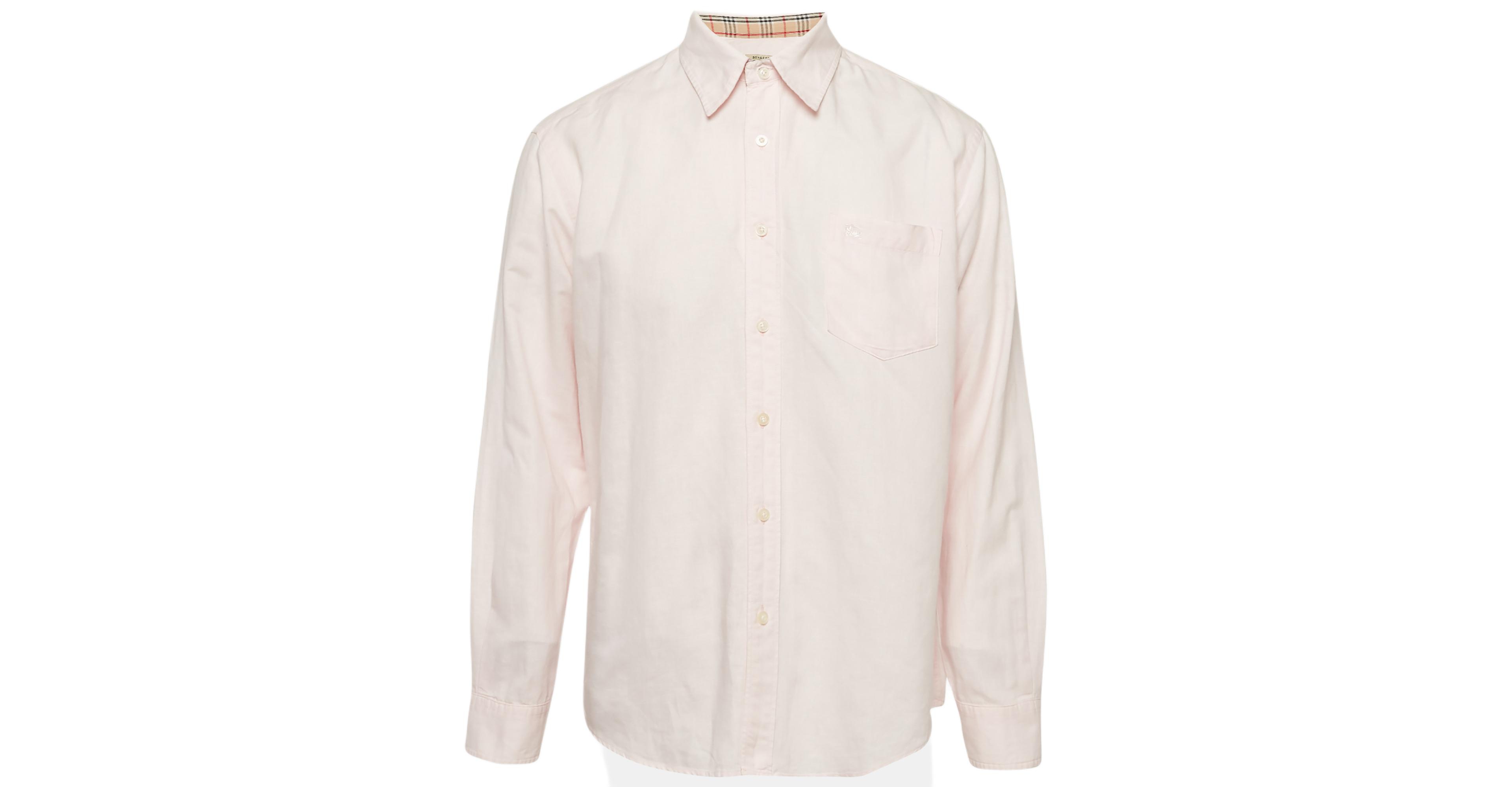 Pre-Owned Burberry Men's Pink Linen Long Sleeve Shirt