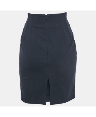 Women's Navy Blue Cotton Blend Pencil Skirt