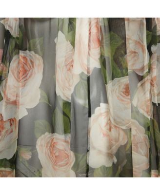 Women's Sheer Floral Print Silk Tie Up Blouse