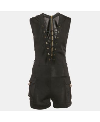 Women's Black Knit Lace-Up Jumpsuit