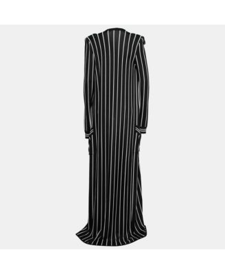 Women's Black Striped Knit Long Open Cardigan