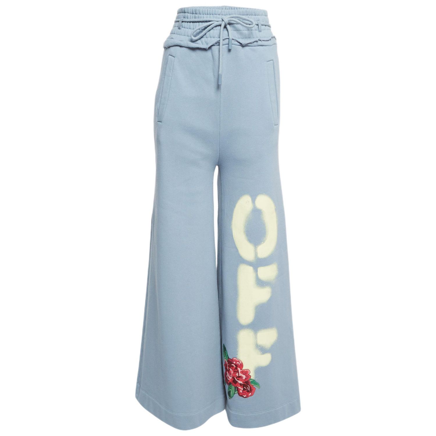 Women's Blue Cotton Wide Leg Sweatpants