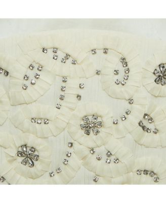 Women's Cream Crystals Embellished Silk & Linen Blend Sleeveless Top