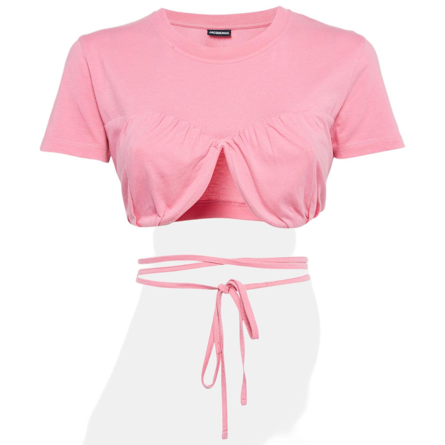 Women's Pink Cotton Knit Underwired Lace-Up Baci Crop Top