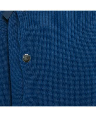 Women's Blue Rib Knit Asymmetrical Button Oversized Sweater