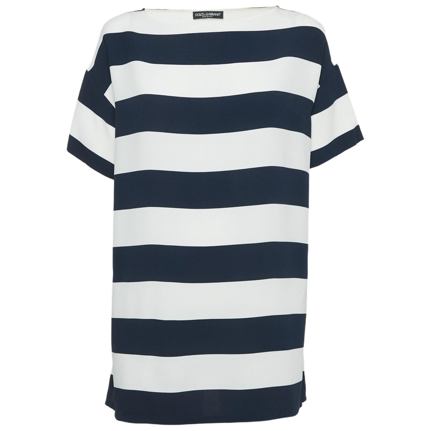 Women's Pre-Owned Dolce and Gabbana Blue/white Striped Crepe Oversized Top