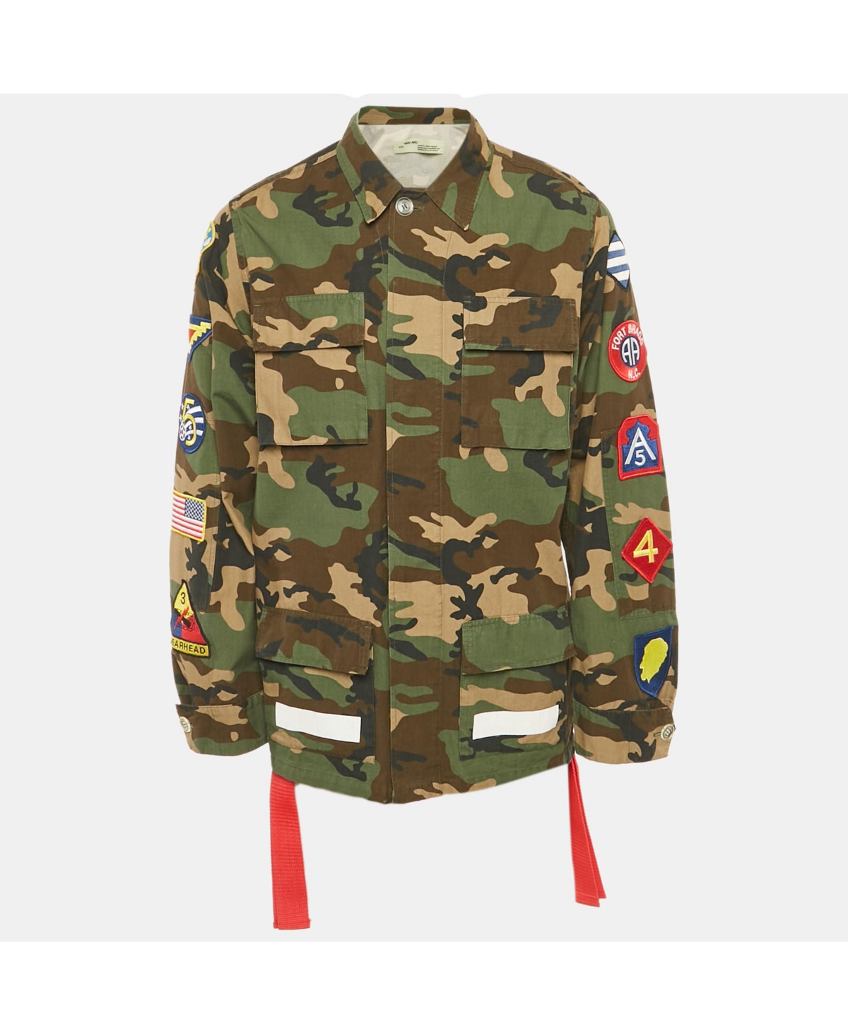 Pre-Owned Off-White Men's Green Camouflage Print Patch Detail Utility Jacket