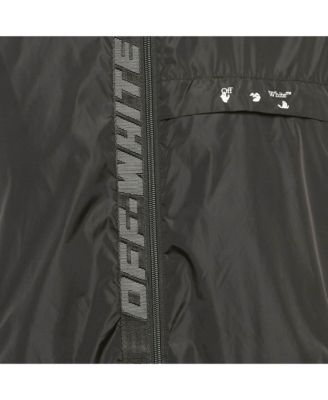 Men's Black Logo Print Synthetic Hooded Windbreaker Jacket