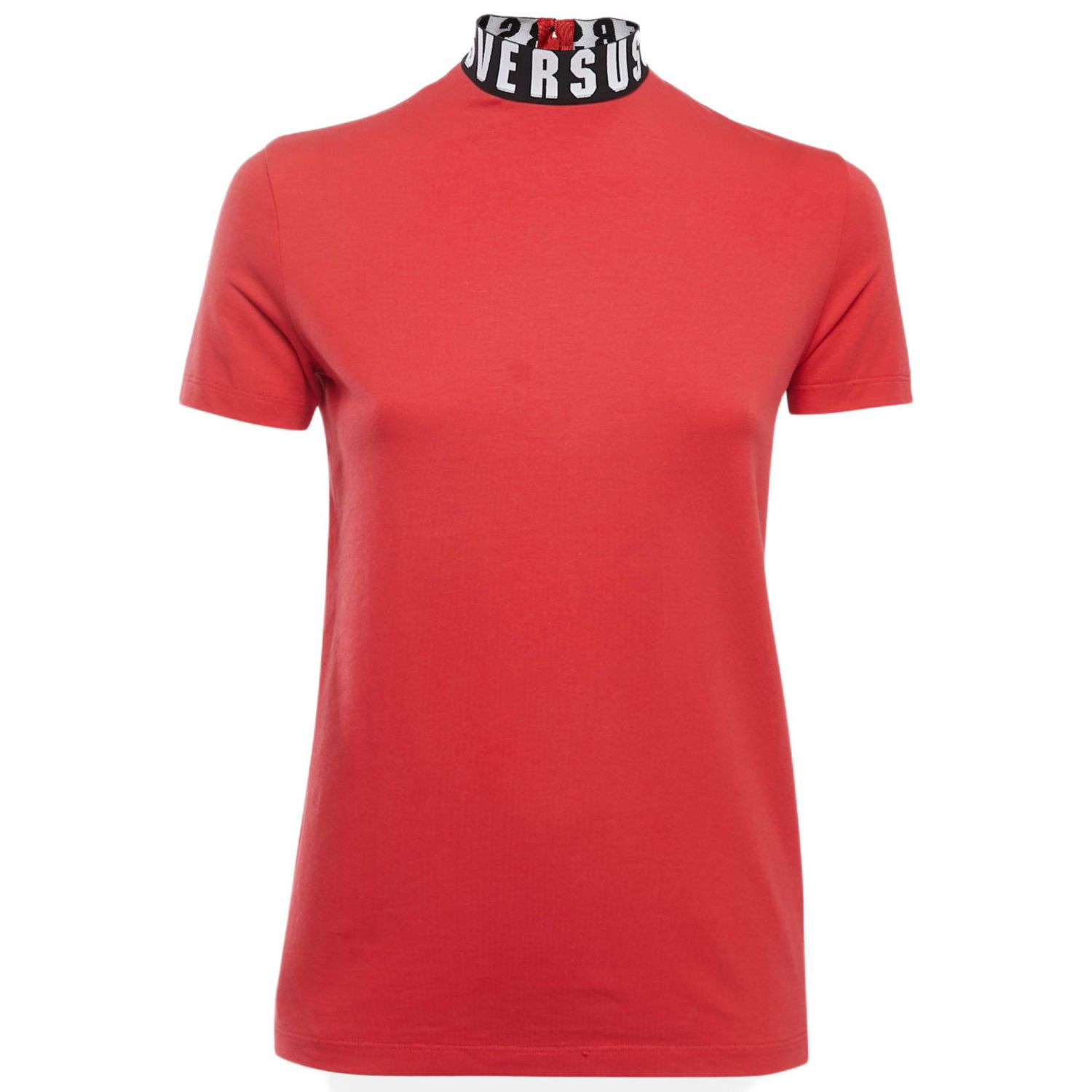 Women's Pre-Owned Versus Versace Red Cotton Logo Detailed High Neck T-Shirt