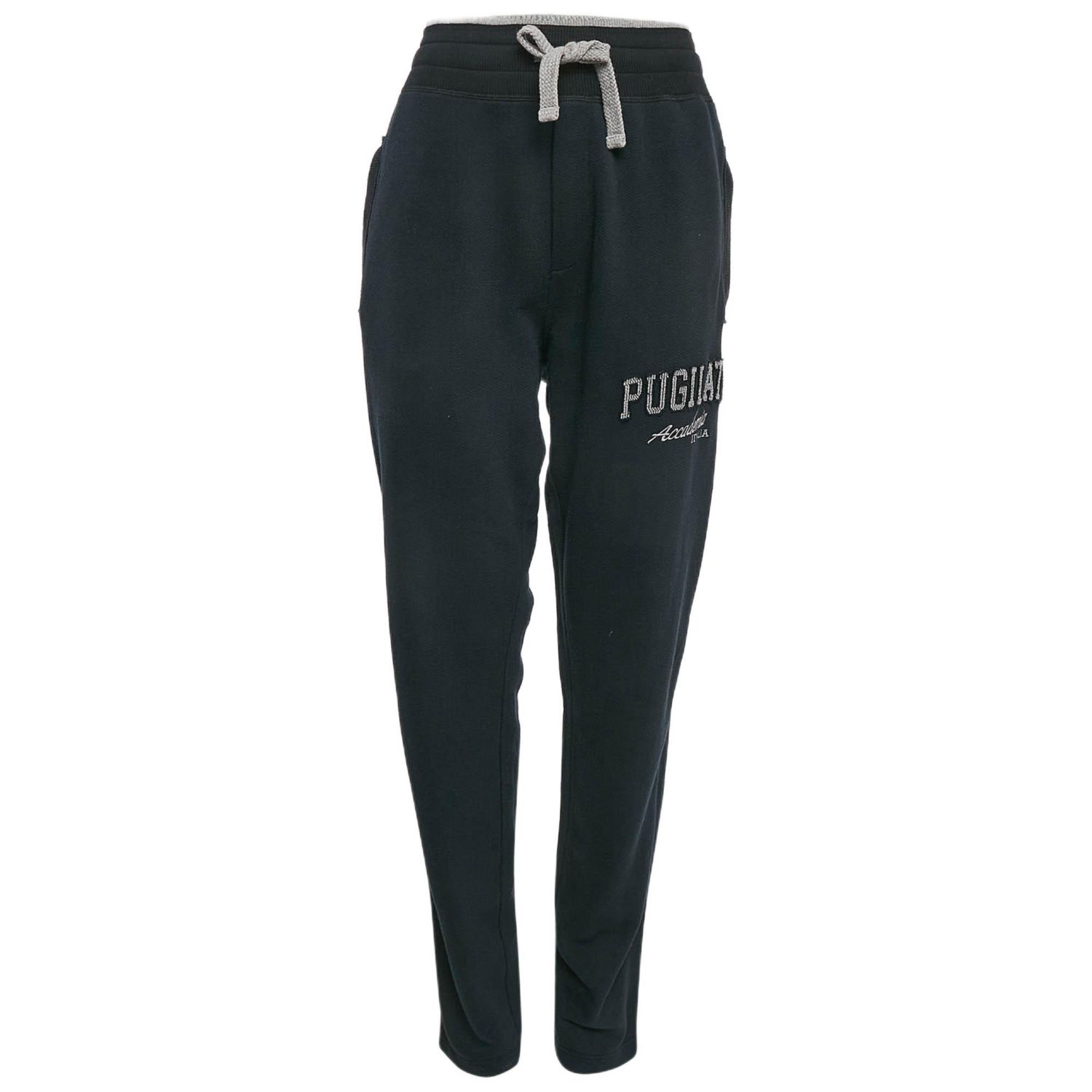 Women's Pre-Owned Dolce and Gabbana Blue Embroidered Cotton Knit Drawstring Track Pants