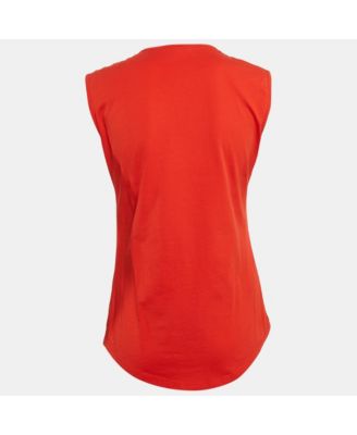 Women's Orange Logo Print Jersey Button Detail Sleeveless T-Shirt
