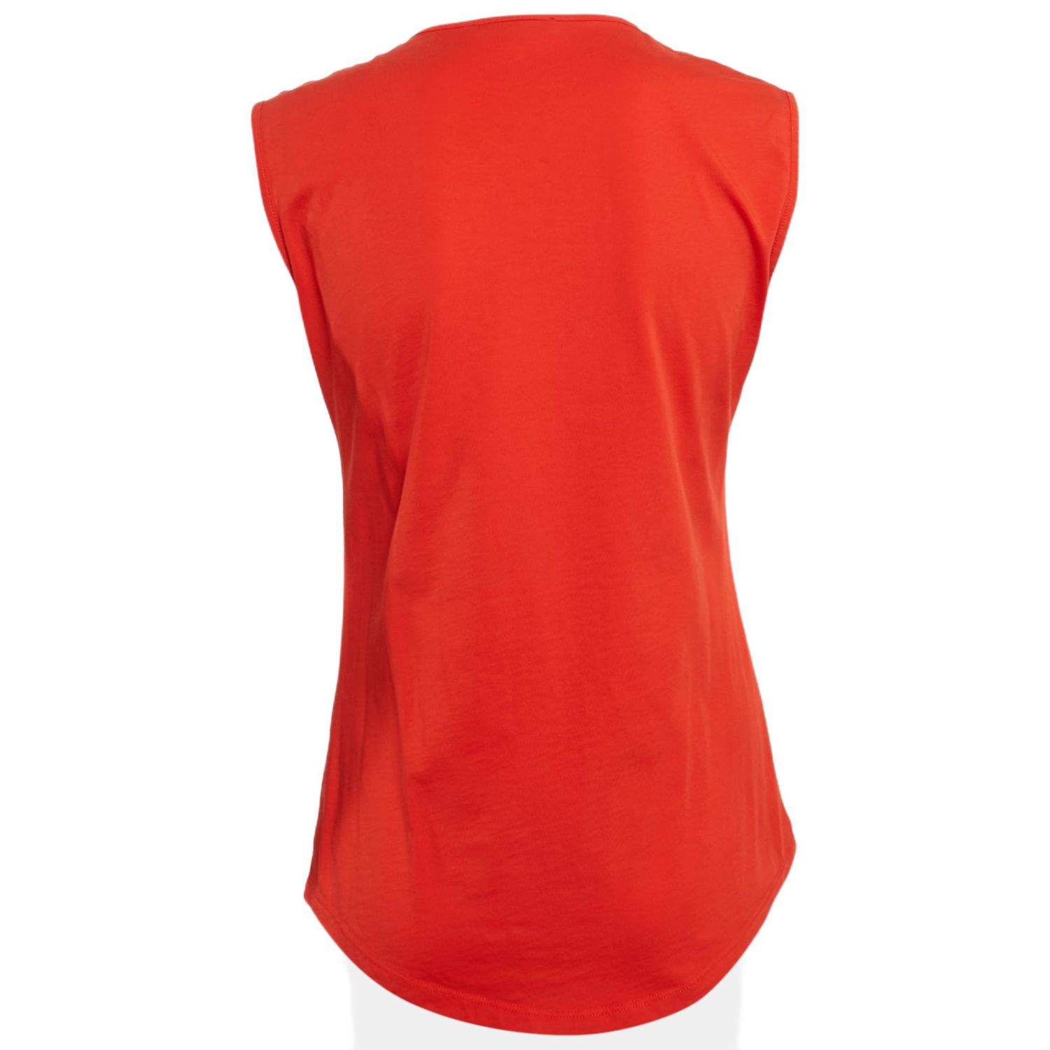 Women's Orange Logo Print Jersey Button Detail Sleeveless T-Shirt