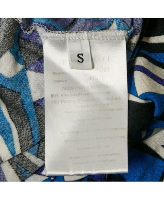 Women's Blue Printed Jersey Round Neck Long Sleeve Top