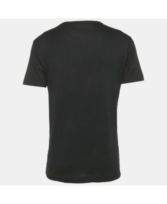 Men's Black Cotton Logo Plaque Detail V-Neck T-Shirt