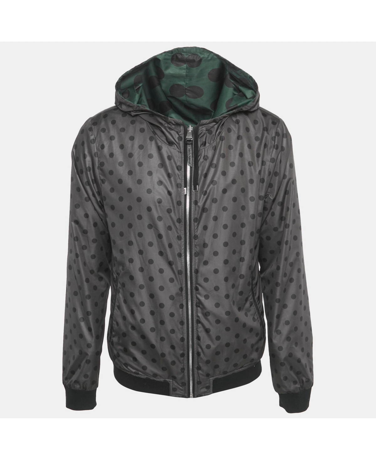 Pre-Owned Dolce & Gabbana Men's Green Polka Dot Print Synthetic Reversible Zip-Up Jacket