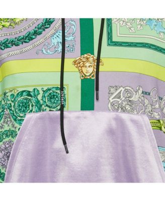 Women's Lilac /green Baroque Mosaic Print Cotton Hooded Sweatshirt