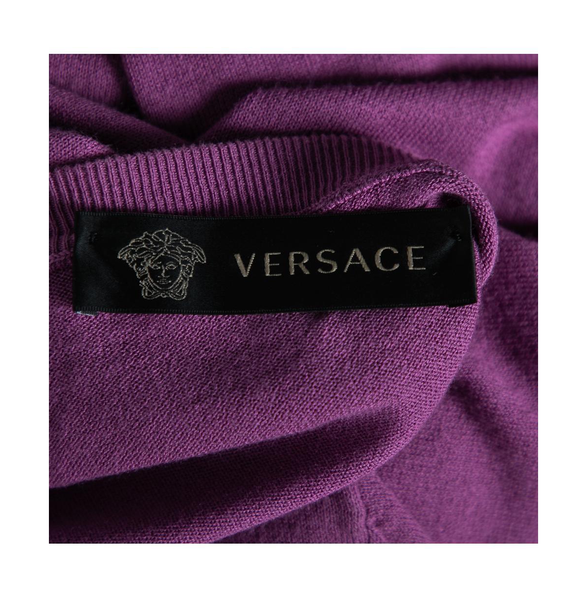 Pre-Owned Versace Women's Purple Knit Greca Detailed Long Sleeve Sweater