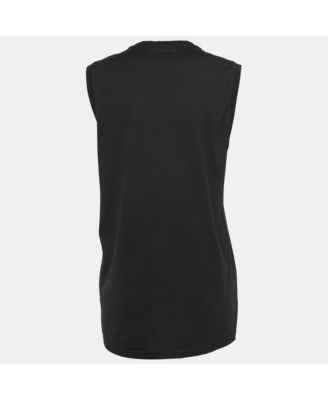 Women's Black Printed Cotton Knit Tank Top