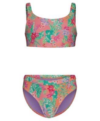 Girls' 7-16 Floral Printed Swim Top and Bottom, 2-Piece Set