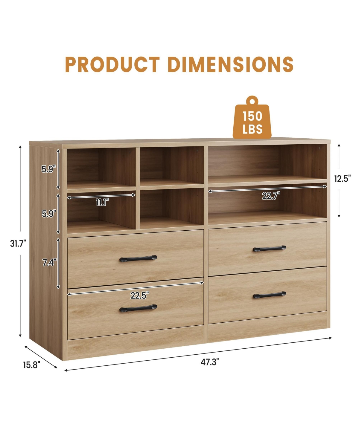 gaomon 4-Drawer Bedroom Dresser with 6 Storage Cubbies and Adjustable Shelves