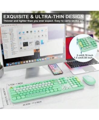  Colorful Round Keycap  2.4G Wireless Keyboard & Mouse Combo - Green, 104 Keys, Typewriter Style for Laptop/PC