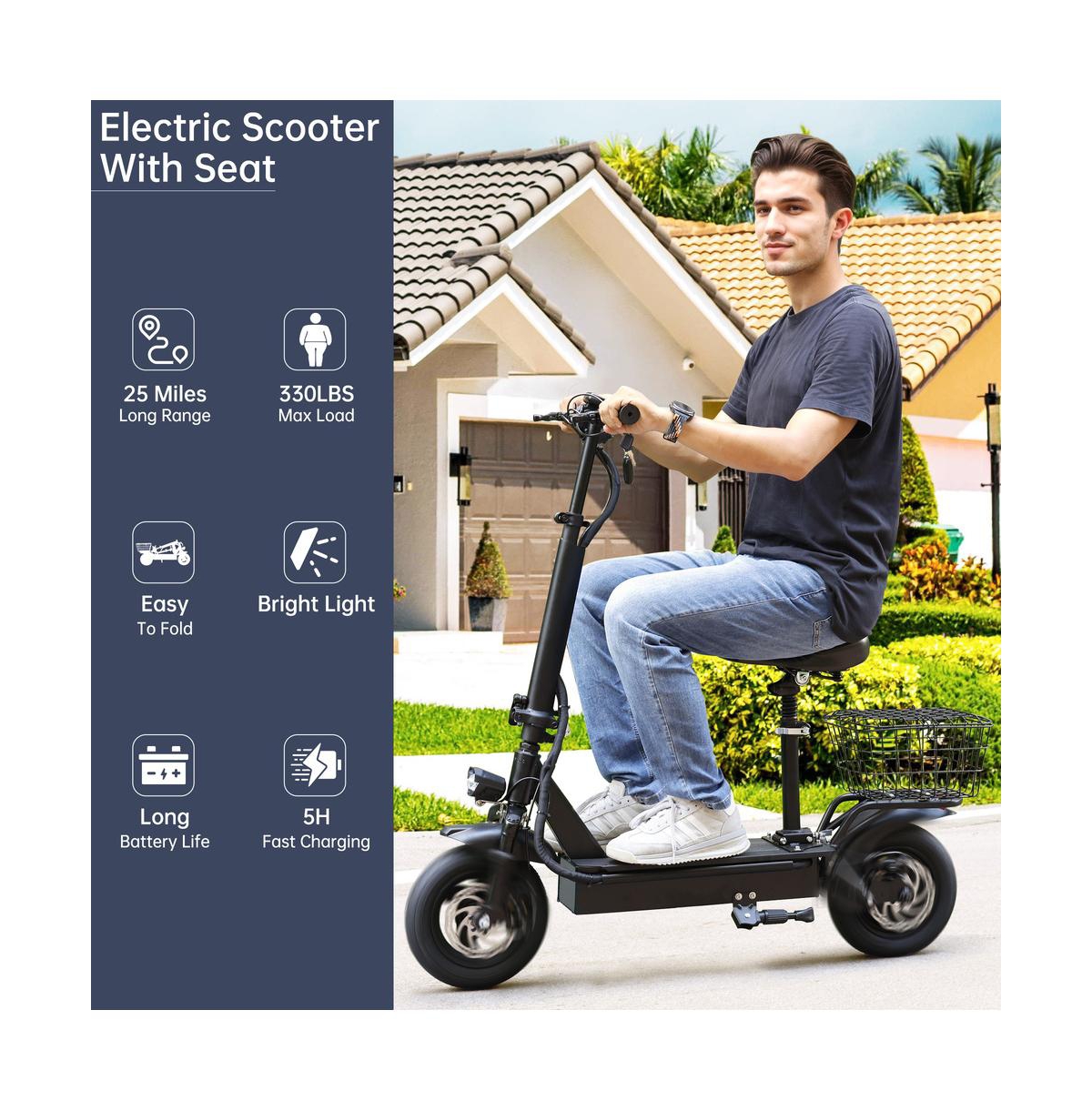 Artudatech 10 inch Adult Foldable Electric Scooter with Dual Brakes & Auto Power-Off, 48V Motor for 20MPH & 25-Mile Range