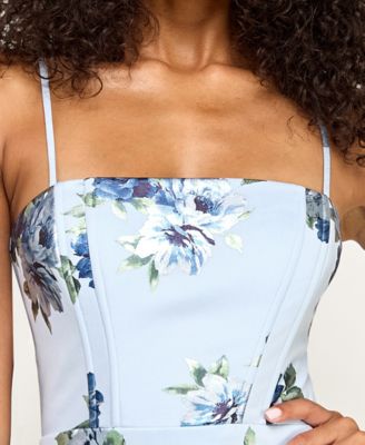 Juniors' Spaghetti Straps Tie Back Ruffle Hem Mini Dress