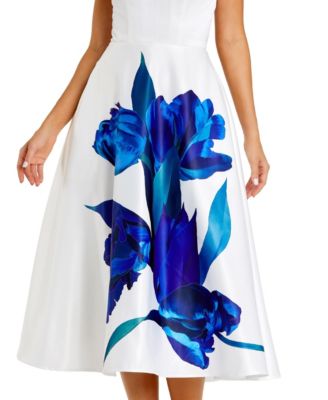 Women's Strapless Satin Midi Dress With Flower Print