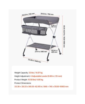 Foldable Baby Changing Table with Wheels and Side Basket