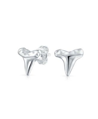 Set of 2 Ocean-Inspired Rose Gold Mermaid Fin Whale Tail & Silver Shark Tooth Stud Earrings Sterling Silver