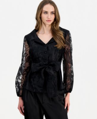 Alex Evenings Women's Organza Collared Blouse - Macy's