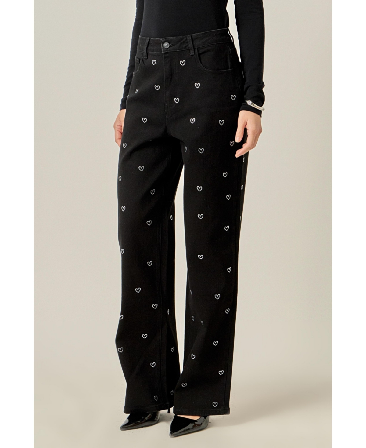 English Factory Women's Rhinestone Heart Jeans