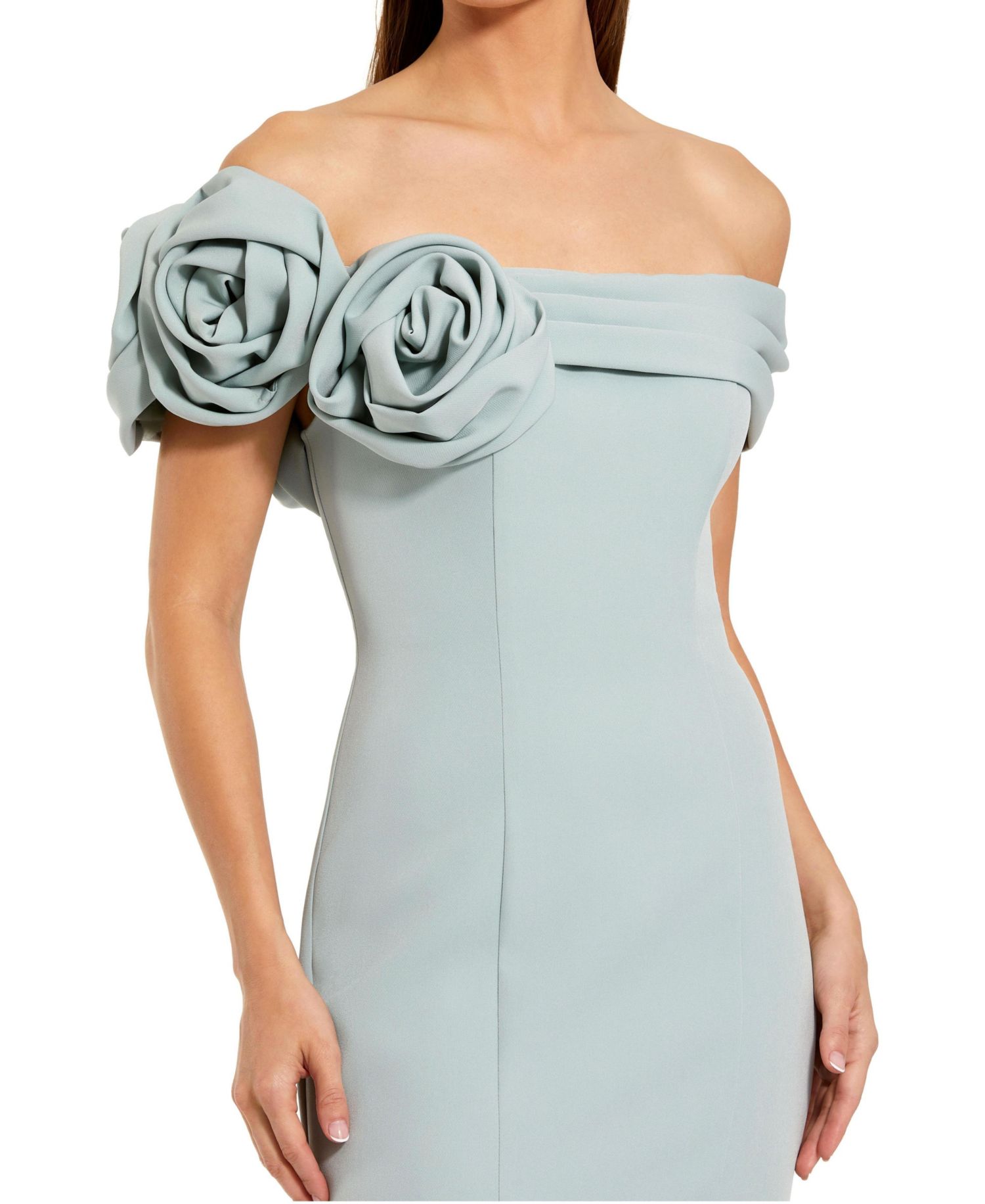 Women's 3D Floral Crepe Off The Shoulder Gown.