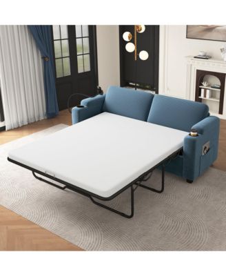 72.8" Corduroy Sleeper Sofa Loveseat Sofa with Full Size Mattress, Two USB Ports, Two Cup Holders, Two Side Pockets and a Phone Holder