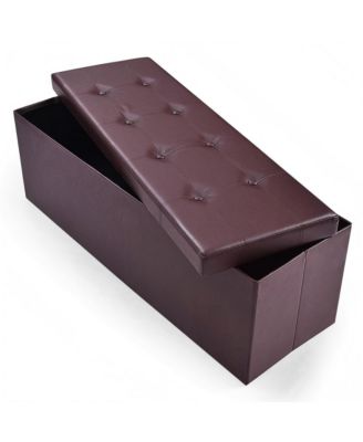 45 Inch Foldable Storage Ottoman Bench Tufted Leather Large Storage Chest