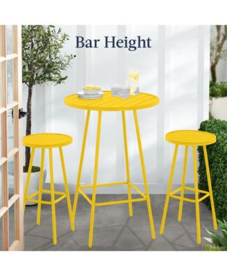 3-Piece Steel Patio Bar Height Round Bistro Set w/ Backless Stools, Slatted Design