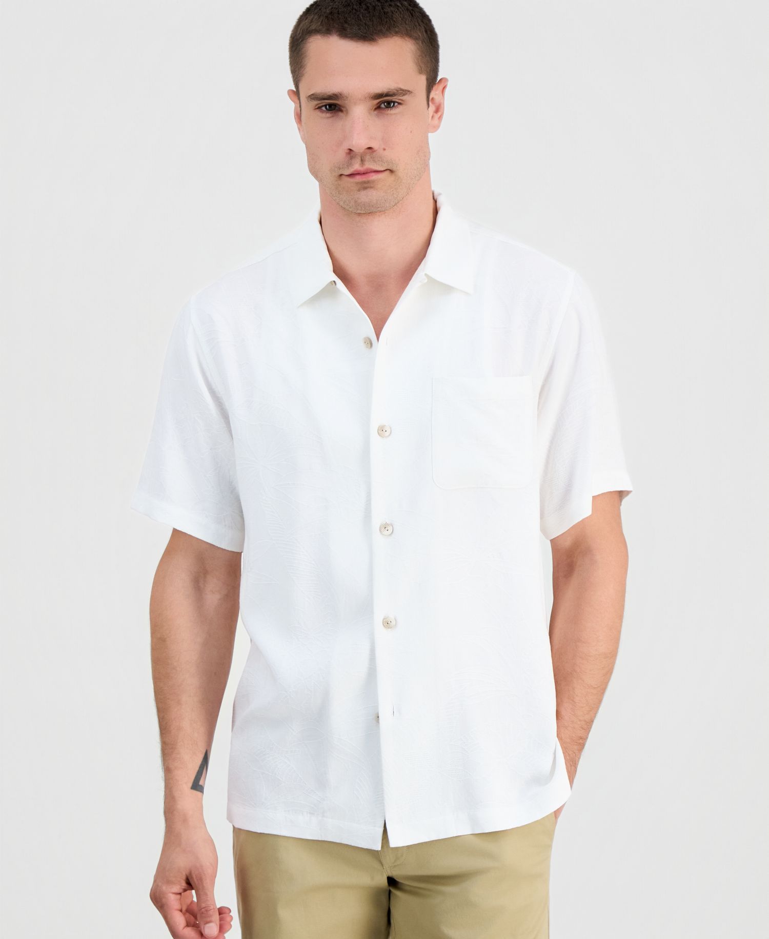 Men's Coastal La Mer Short-Sleeve Island Floral Jacquard Shirt