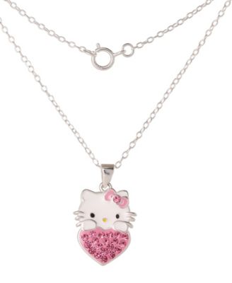 Hello Kitty Cubic Zirconia Necklace and Earrings Set in Sterling Silver