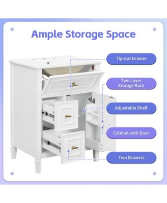 Bathroom Vanity with Sink Flip Drawer Two Drawers Adjustable Shelf