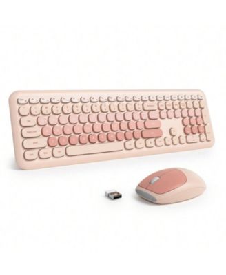 Colorful Typewriter-Style Wireless Keyboard and Mouse Combo – Slim, Low-Noise Full-Size Set for Windows PC & Laptop – Orange
